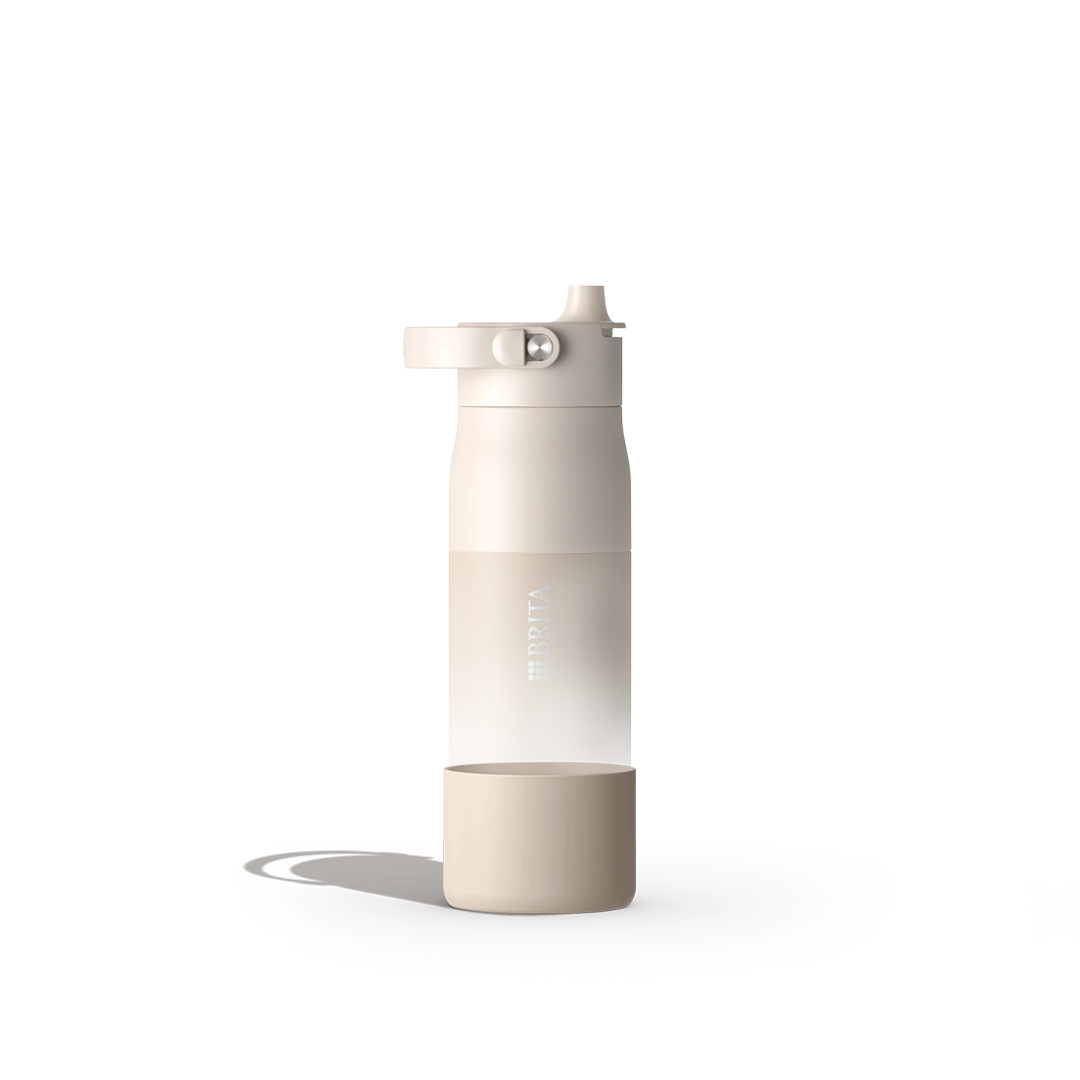 Beige silicone boot for BRITA LARQ water bottle.