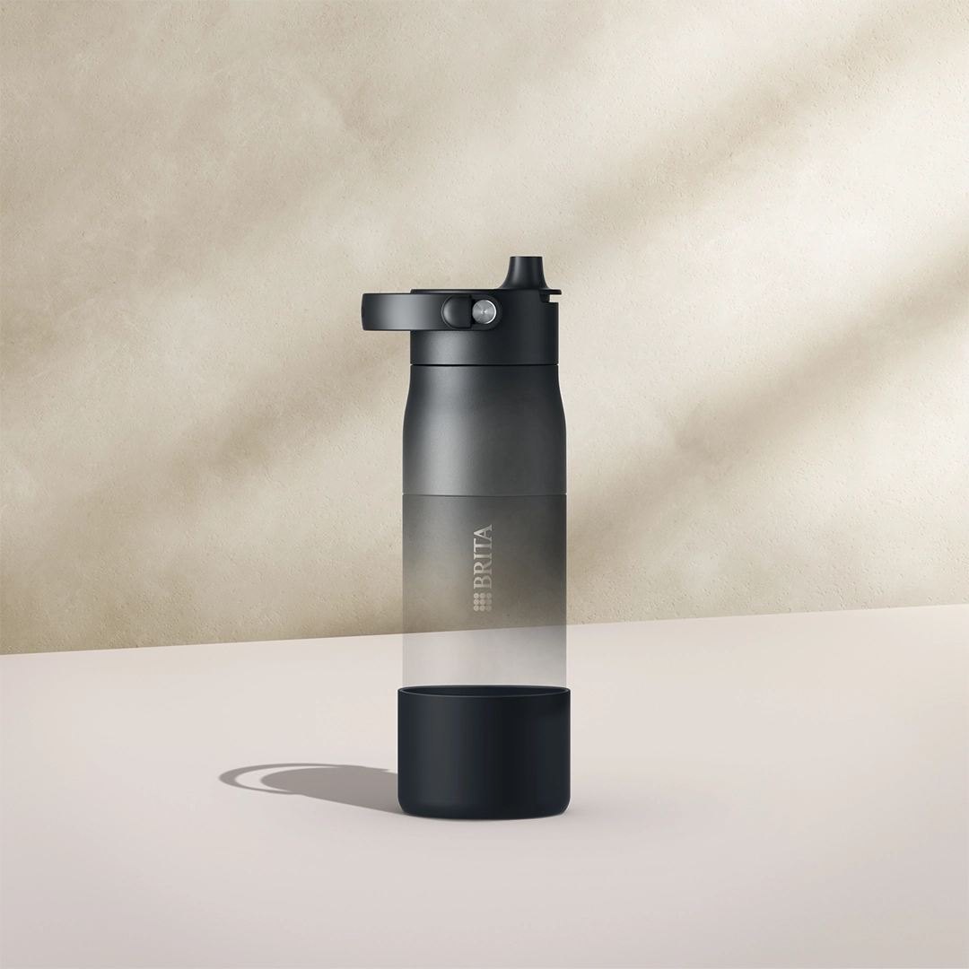 Black silicone boot for BRITA LARQ water bottle.