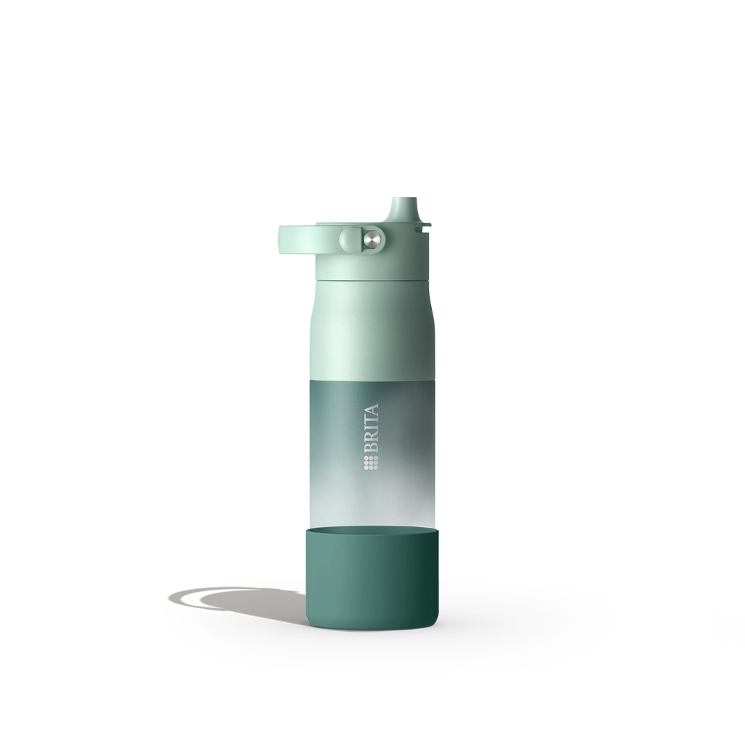Green silicone boot for BRITA LARQ water bottle.