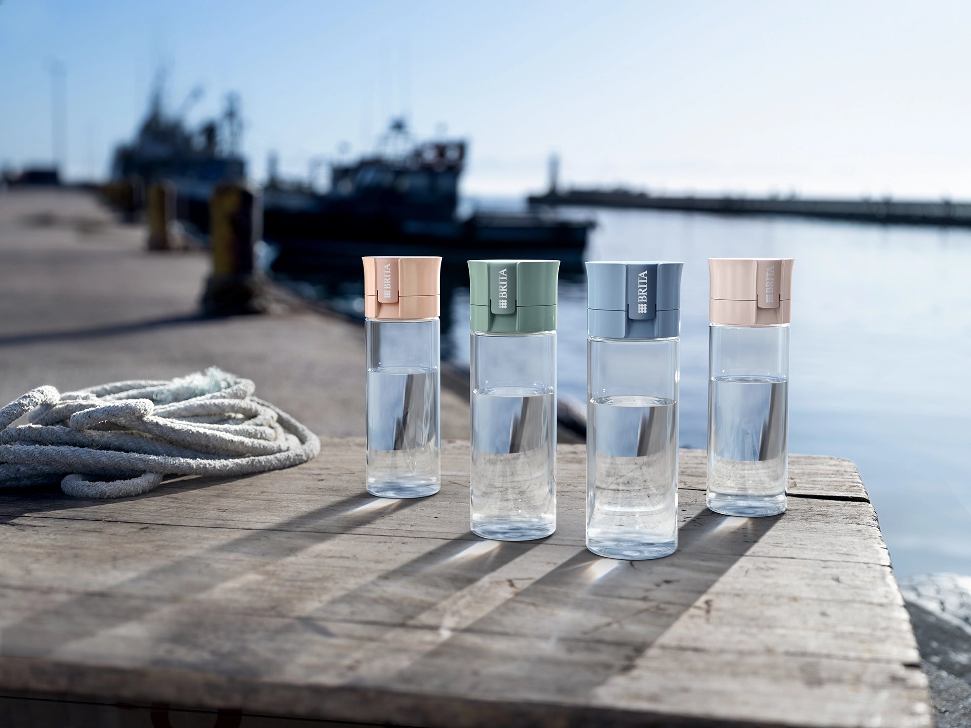Colour range of BRITA water filter bottle Model Vital outdoor