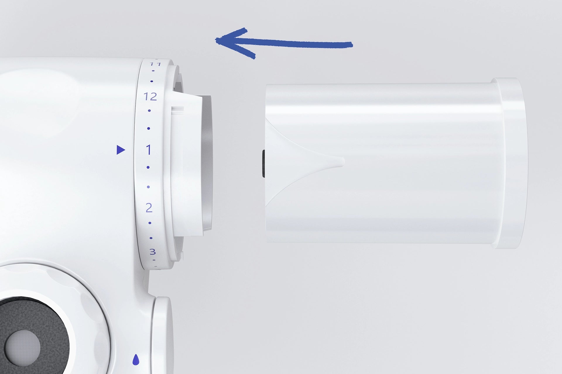 BRITA ON TAP V faucet filter with cover removed for filter replacement.