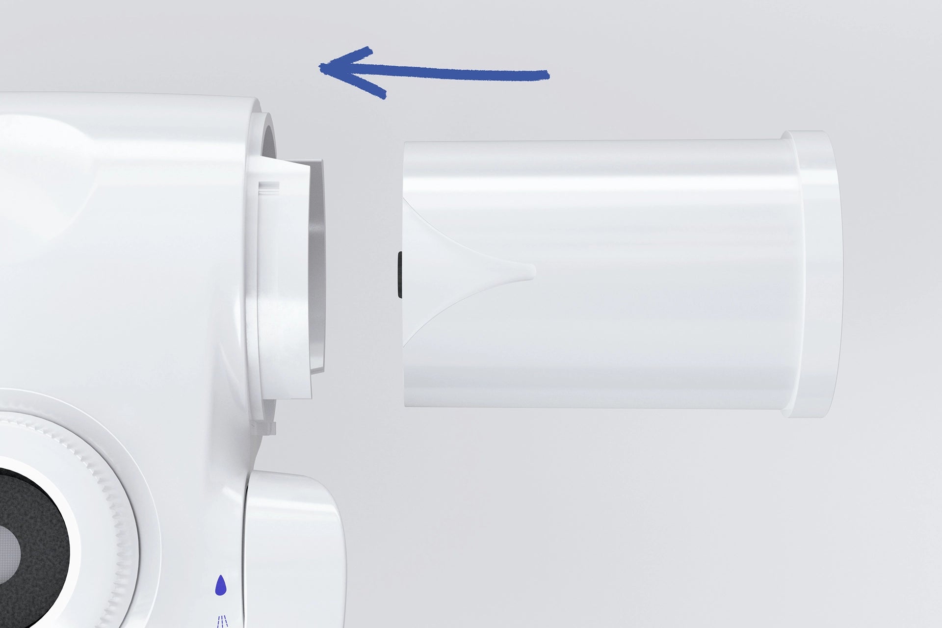 BRITA ON TAP V faucet filter with cover removed for filter replacement.