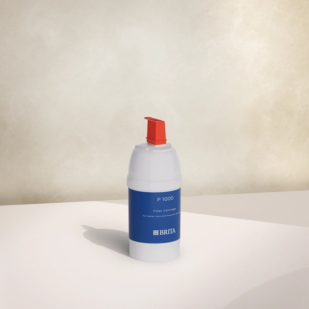 BRITA P 1000 filtro cartuccia su uno sfondo beige