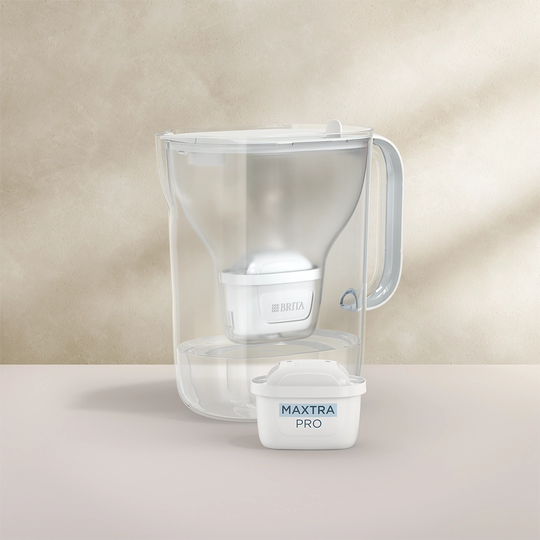 BRITA Style Essential XL in white on a beige background.