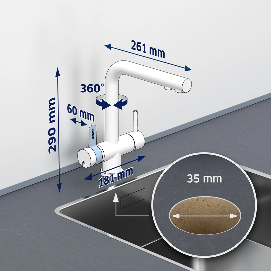 BRITA 3-way tap rectangle with dimensions
