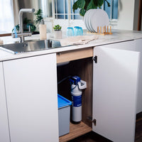 Under-sink BRITA P 3000 filter cartridge connected to a BRITA 3-way kitchen tap